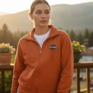 Harley Davidson Ladies Orange Full Zip Sweatshirt Medium